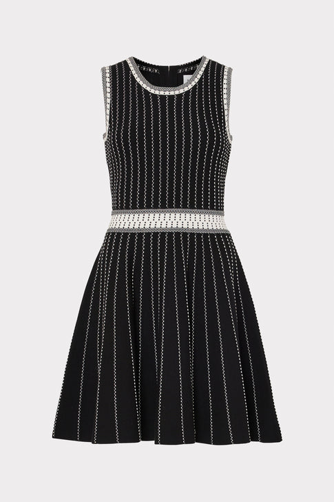 Vertical Texture Fit And Flare Dress Black/Ecru Image 1 of 4