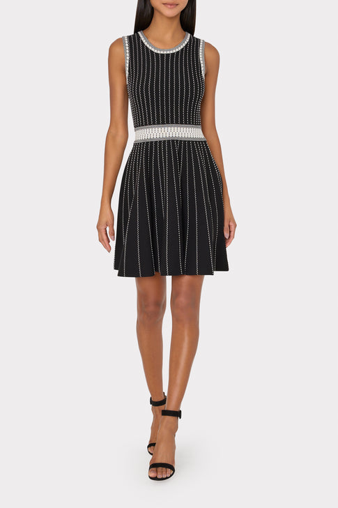 Vertical Texture Fit And Flare Dress Black/Ecru Image 2 of 4
