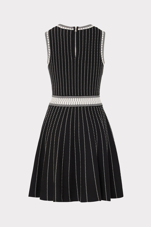 Vertical Texture Fit And Flare Dress Black/Ecru Image 4 of 4
