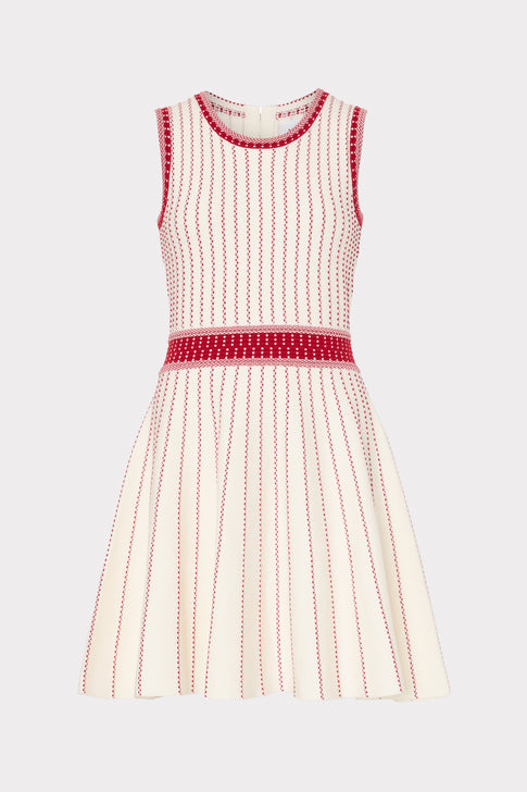 Vertical Texture Fit And Flare Dress Ecru/Red Image 1 of 4