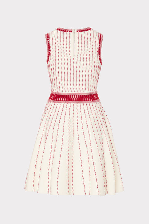 Vertical Texture Fit And Flare Dress Ecru/Red Image 4 of 4