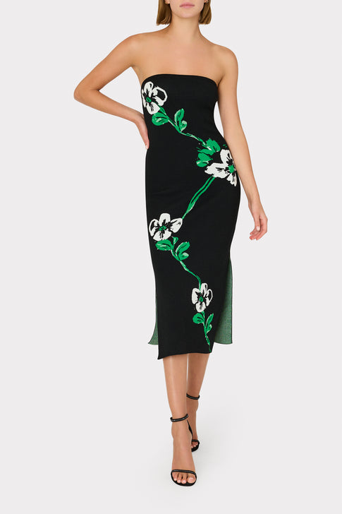 Floral Jacquard Strapless Midi Dress Black Multi Image 2 of 4