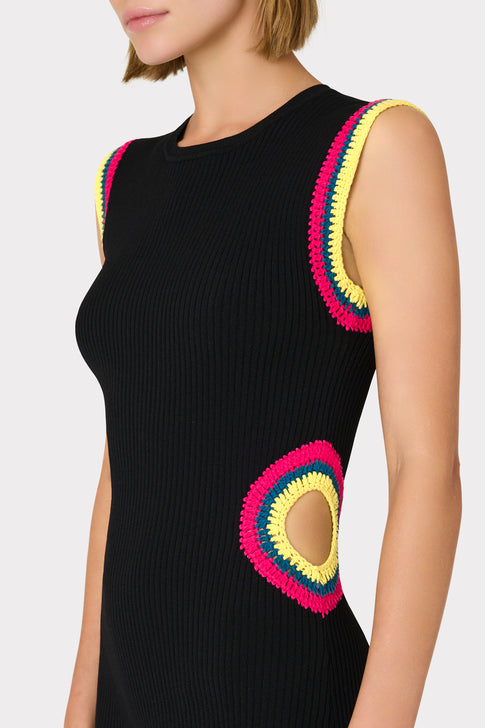 Crochet Cut Out Mini Dress Black Multi Image 4 of 5