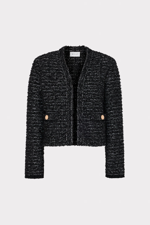 Knit Textured Boucle Cardigan Jacket Black Multi Image 1 of 4