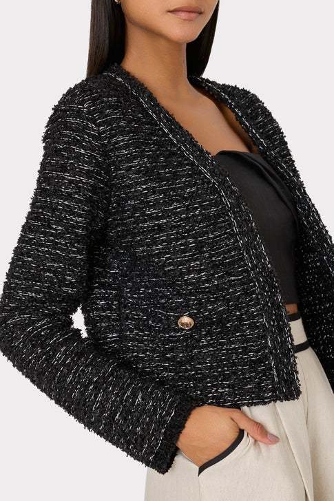 Knit Textured Boucle Cardigan Jacket Black Multi Image 3 of 4