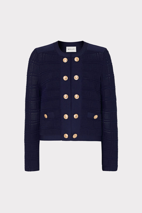 Pointelle Textured Knit Jacket Navy Image 1 of 5
