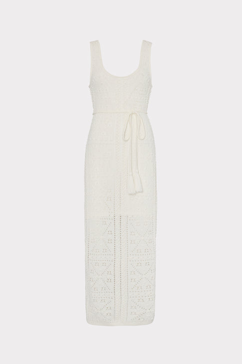 Bubble Pointelle Knit Midi Dress Ecru Image 1 of 4
