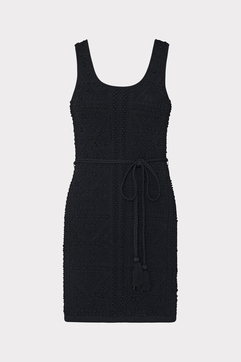 Bubble Pointelle Knit Mini Dress Black Image 1 of 4