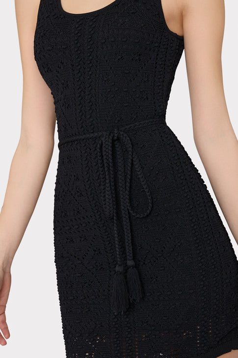 Bubble Pointelle Knit Mini Dress Black Image 3 of 4