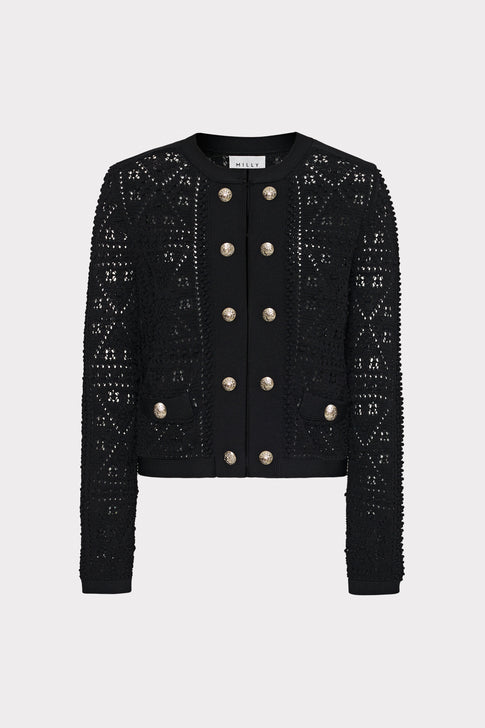 Bubble Pointelle Knit Jacket Black Image 1 of 4