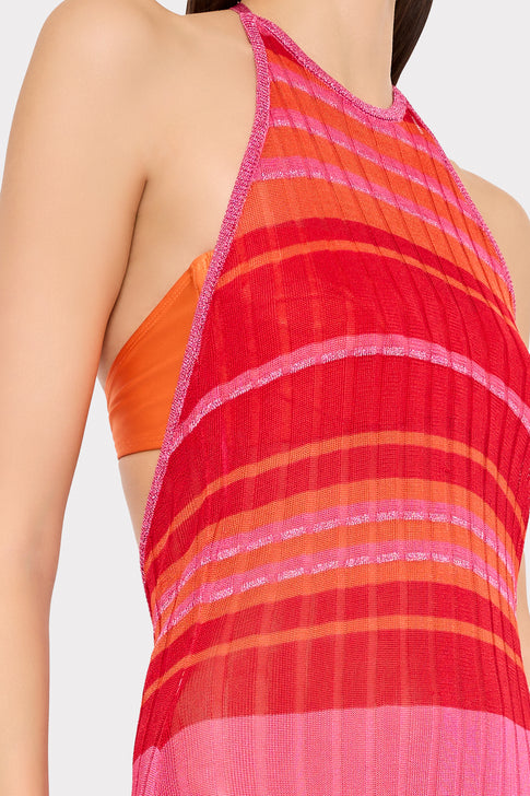 Pink Multi Halter Dress - Neckline Detail Close-Up | MILLY
