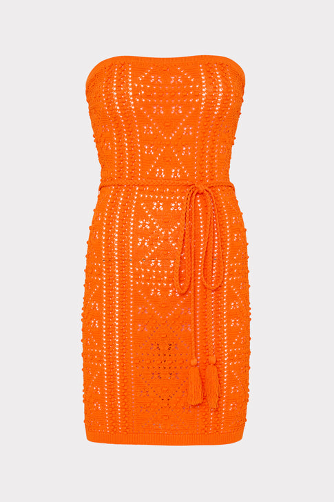 Bubble Pointelle Strapless Mini Dress Coral Image 1 of 4