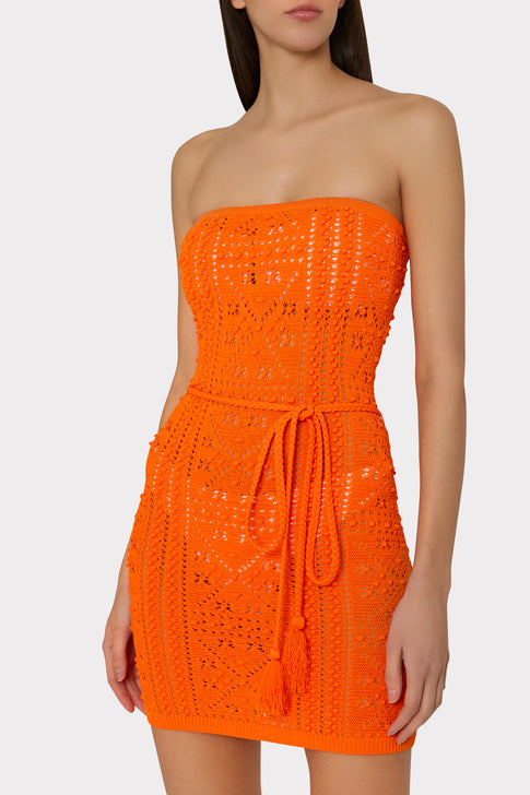 Bubble Pointelle Strapless Mini Dress Coral Image 3 of 4