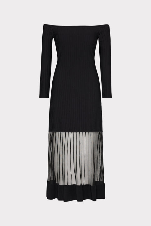 Off The Shoulder Sheer Knit Midi Dress Black Image 1 of 4