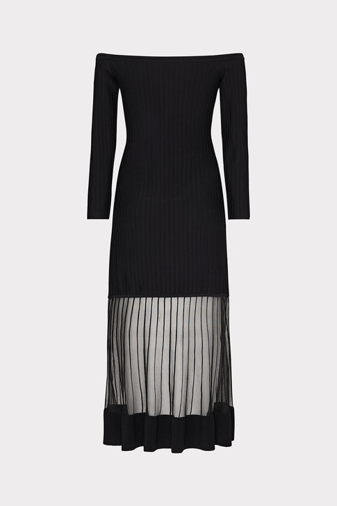 Off The Shoulder Sheer Knit Midi Dress Black Image 4 of 4