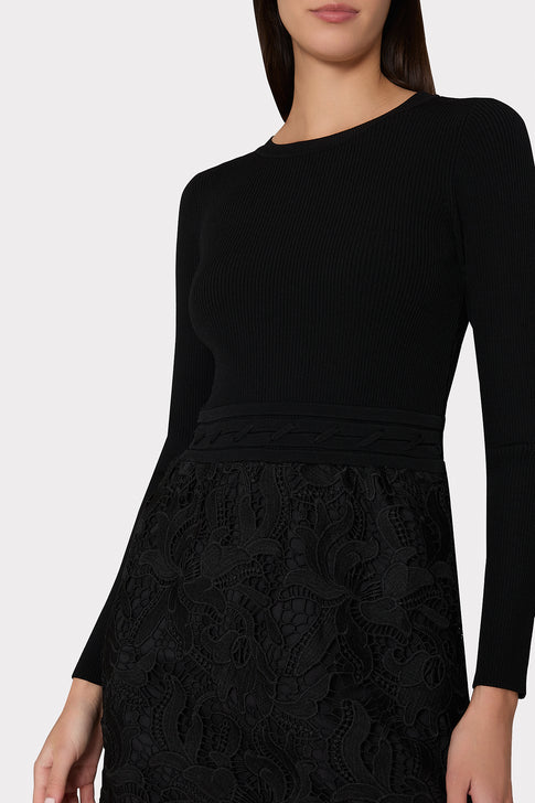 Katie Lace Combo Knit Mini Dress Black Image 3 of 5