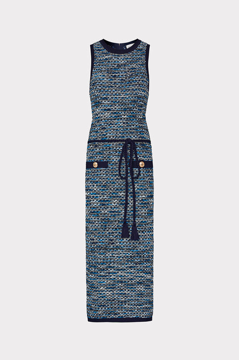 Kim Textured Knit Midi Dress Navy Multi Image 1 of 5