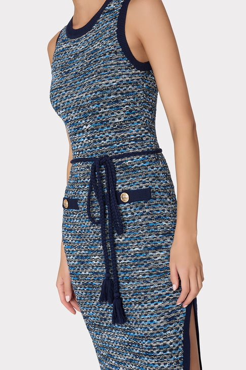 Kim Textured Knit Midi Dress Navy Multi Image 4 of 5