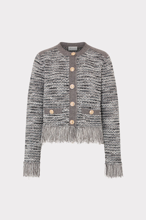 Kaia Textured Knit Cardigan Jacket Grey Multi Image 1 of 5