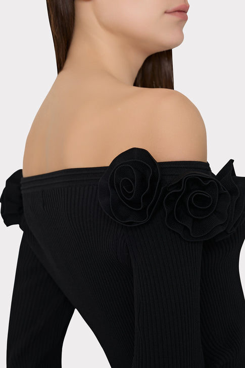 Kayla Off The Shoulder Knit Top in Black MILLY