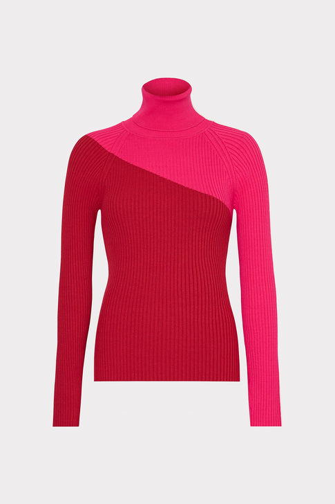 Kenna Color Block Turtleneck Sweater Pink Multi Image 1 of 4