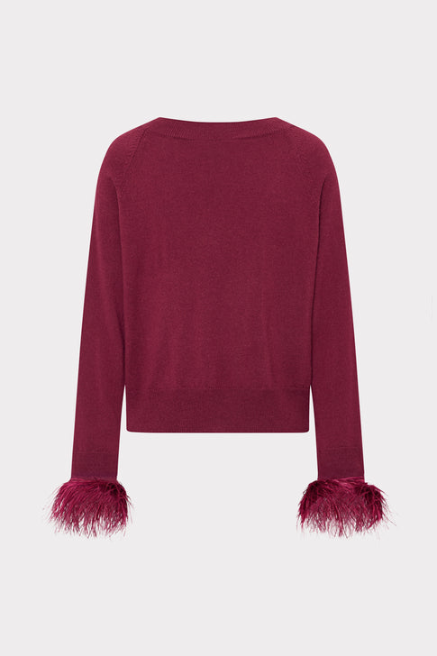 Feather Cuff V-Neck Sweater Burgundy Image 4 of 4