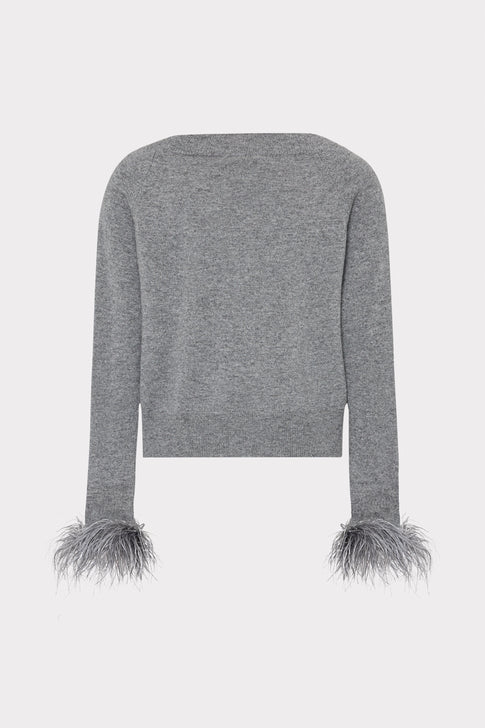 Feather Cuff V-Neck Sweater Grey Heather Image 4 of 4