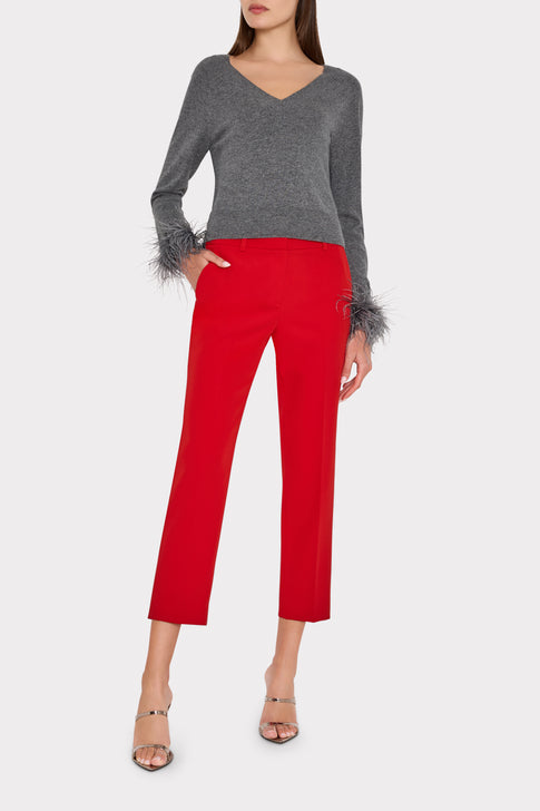 Feather Cuff V-Neck Sweater