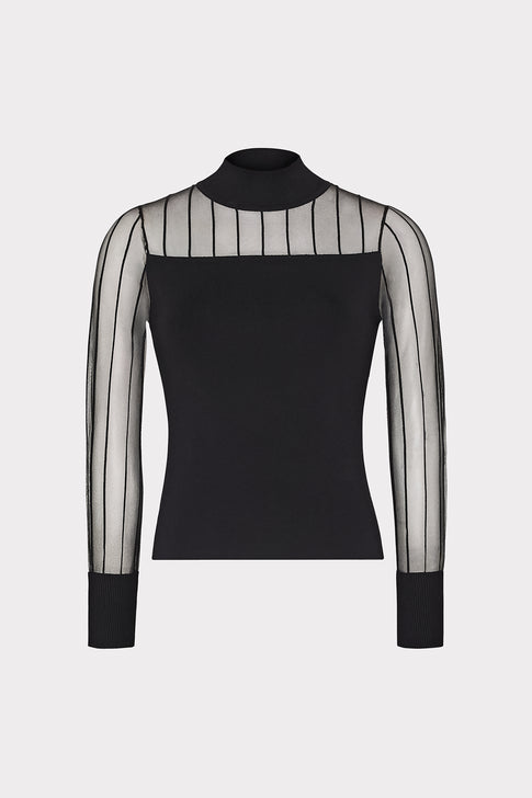 Krissy Sheer Knit Mockneck Top Black Image 1 of 5