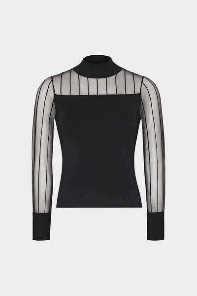Krissy Sheer Knit Mock Neck Top in Black | MILLY