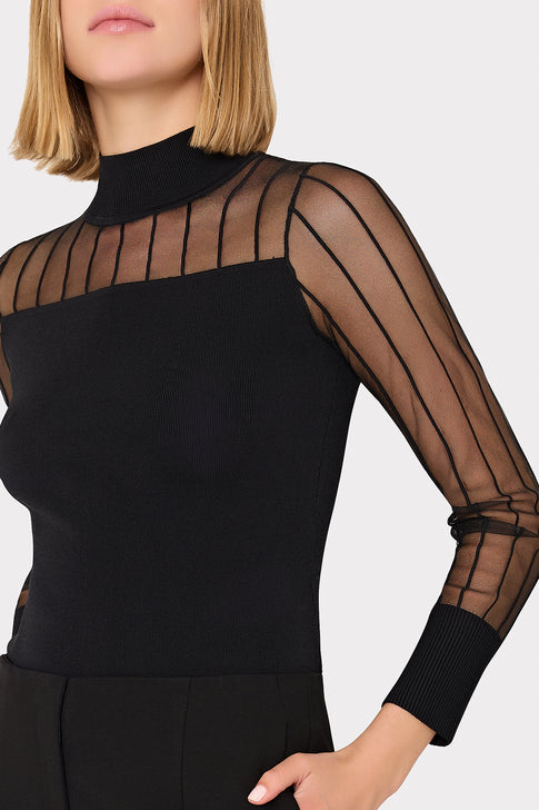 Krissy Sheer Knit Mock Neck Top Black Image 3 of 5