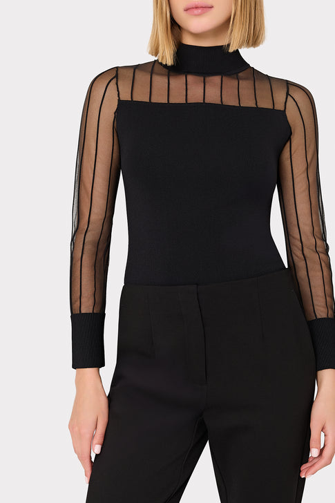 Krissy Sheer Knit Mockneck Top Black Image 3 of 5