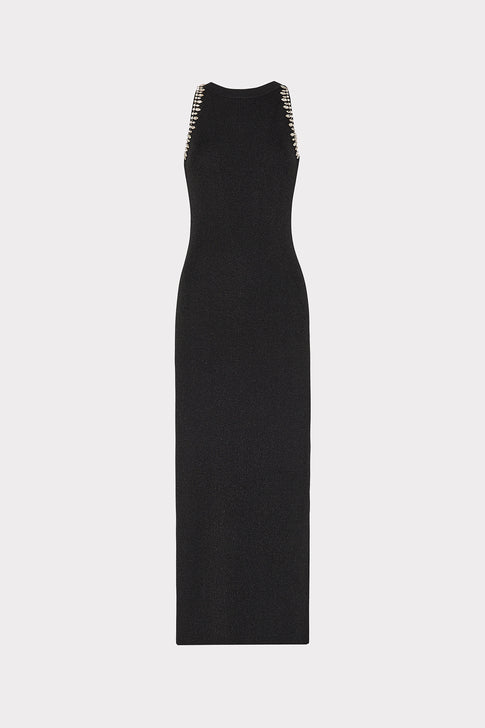 Izel Embellished Halter Knit Midi Dress Metallic Black Image 1 of 4