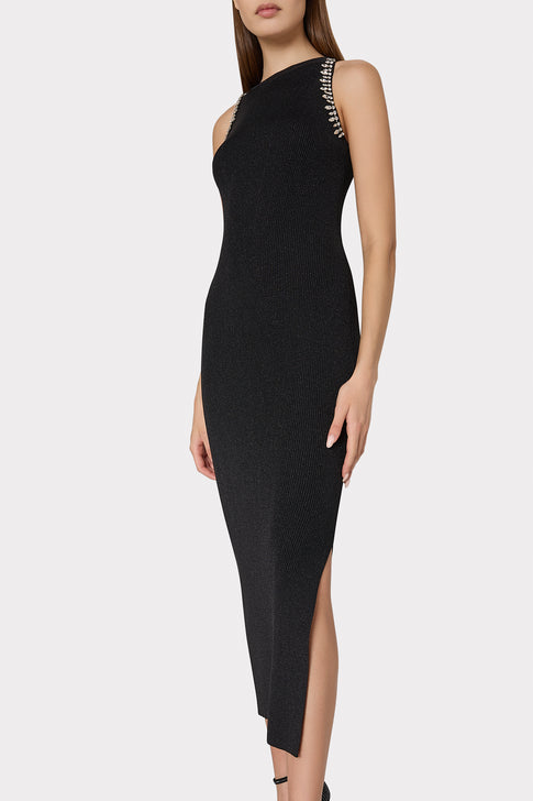 Izel Embellished Halter Knit Midi Dress Metallic Black Image 3 of 4
