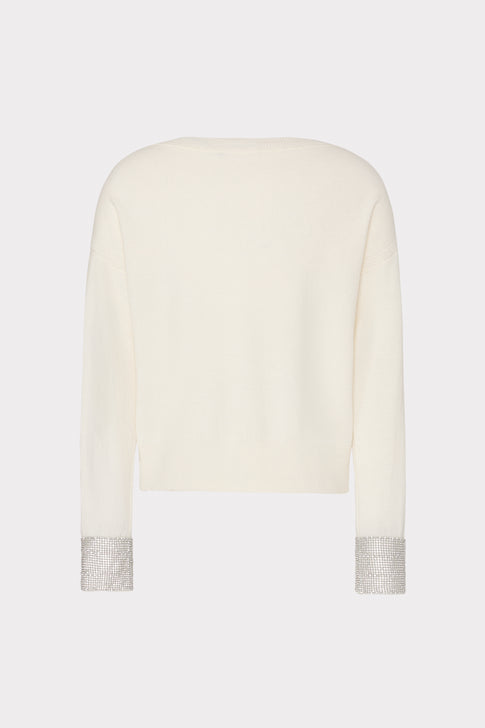 Ilyse Crystal Cuff V-Neck Sweater Ecru Image 4 of 4