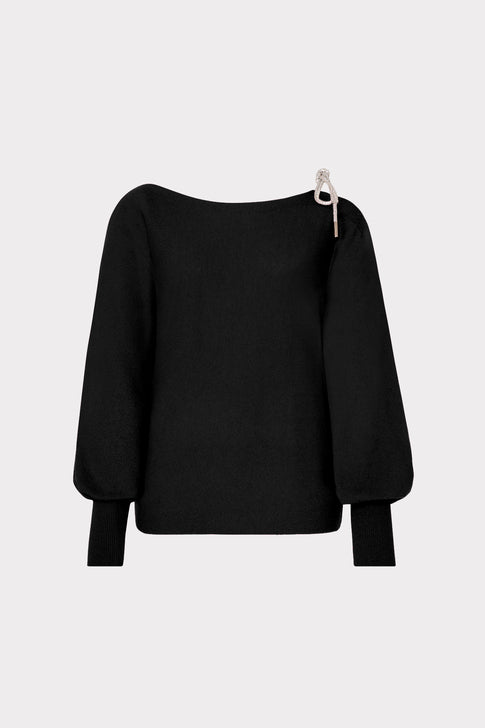 Ida Crystal Bow Cold Shoulder Sweater Black Image 1 of 4