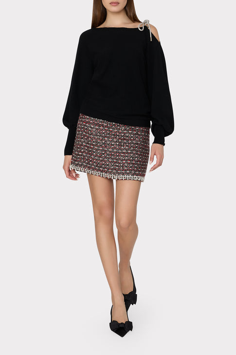 Ida Crystal Bow Cold Shoulder Sweater Black Image 2 of 4