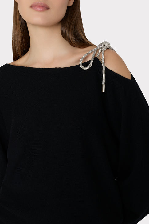 Ida Crystal Bow Cold Shoulder Sweater Black Image 3 of 4