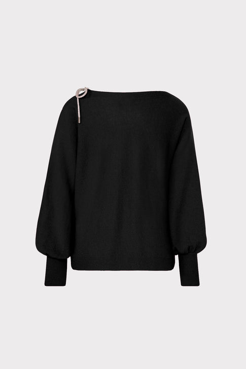 Ida Crystal Bow Cold Shoulder Sweater Black Image 4 of 4