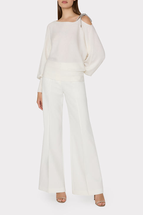 Ida Crystal Bow Cold Shoulder Sweater Ecru Image 2 of 4