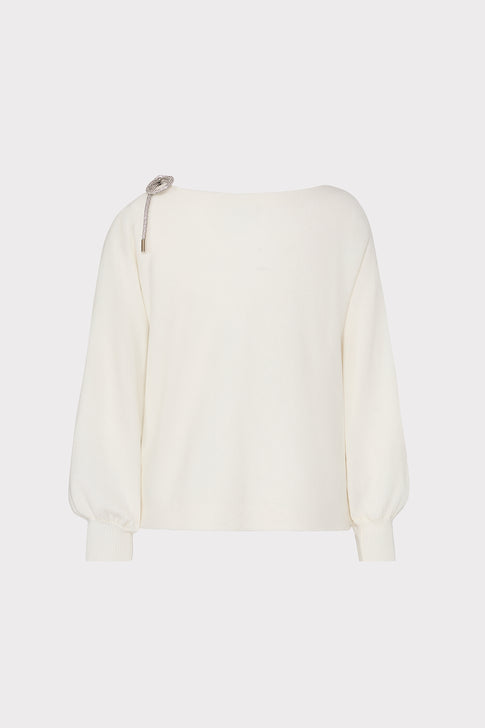 Ida Crystal Bow Cold Shoulder Sweater Ecru Image 4 of 4