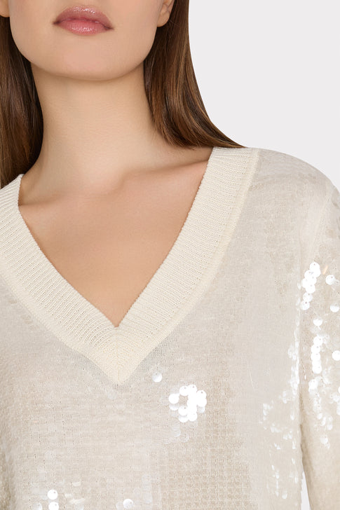 Ilaria Sequin V-Neck Sweater Ecru Image 4 of 5