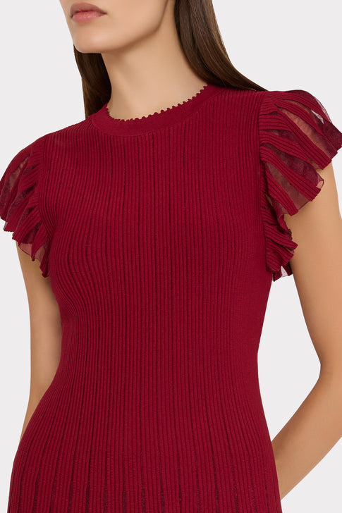Sheer Flutter Sleeve Knit Dress