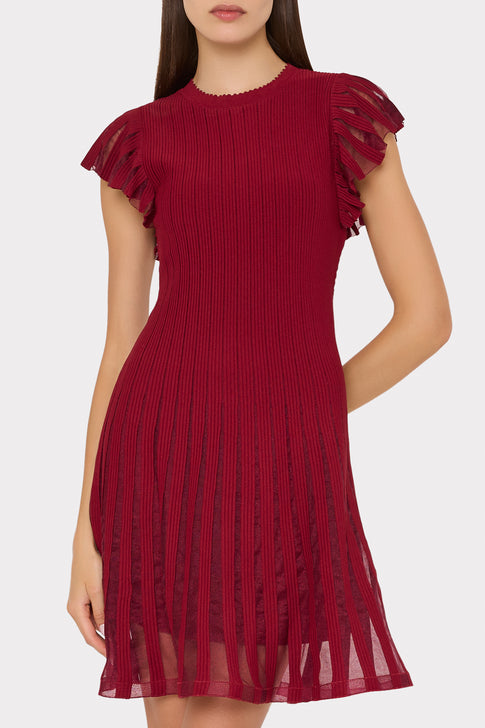 Sheer Flutter Sleeve Knit Dress