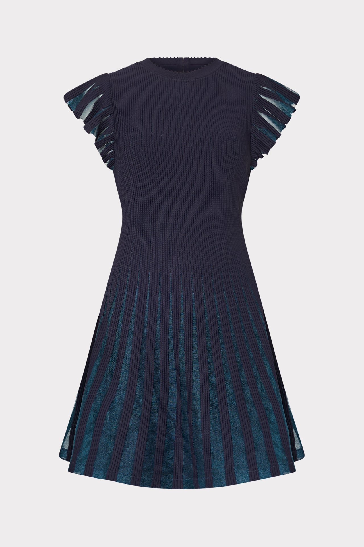 Sheer Flutter Sleeve Knit Dress in Navy | MILLY Sheer Flutter Sleeve Knit Dress in Navy | MILLY