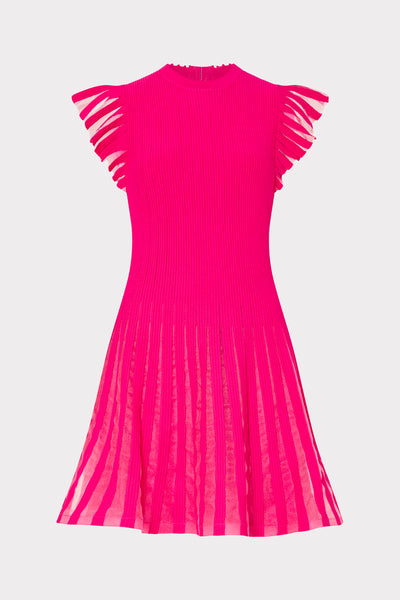 Sheer Flutter Sleeve Knit Dress in Pink | MILLY Sheer Flutter Sleeve Knit Dress in Pink | MILLY