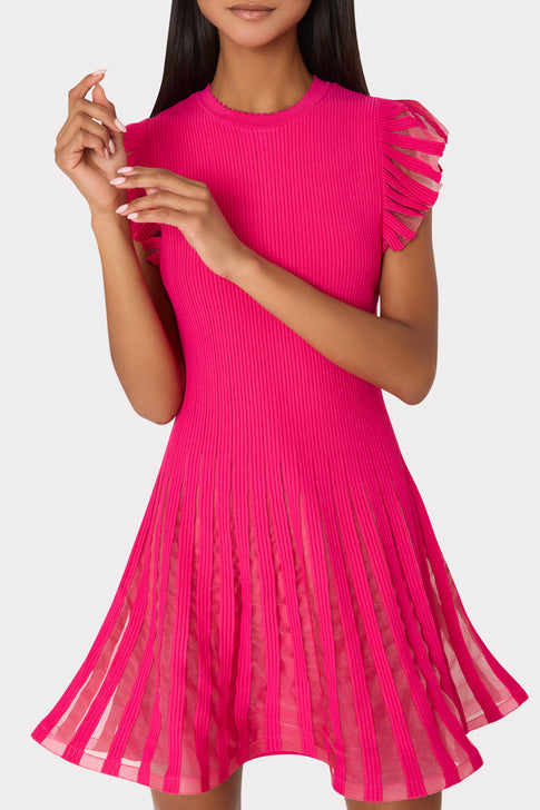 Sheer Flutter Sleeve Knit Mini Dress in Pink | MILLY