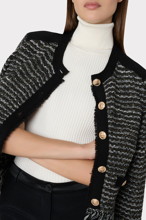 Metallic Textured Fringe Cardigan Black Gold Multi Image 4 of 5