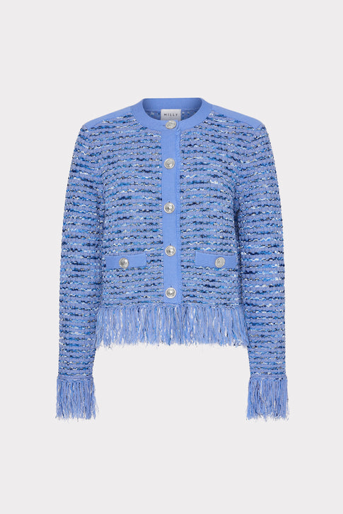 Fringe Trim Cardigan Blue Image 1 of 5