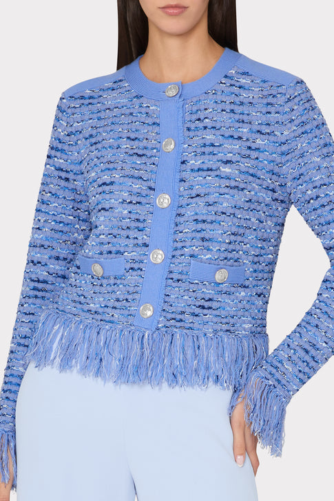 Fringe Trim Cardigan Blue Image 3 of 5